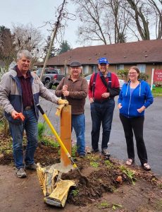Rotarians Bob Chapman, Duane Sich, and Rex Musgrave working on a Little Food Pantry food bank in Vancouver